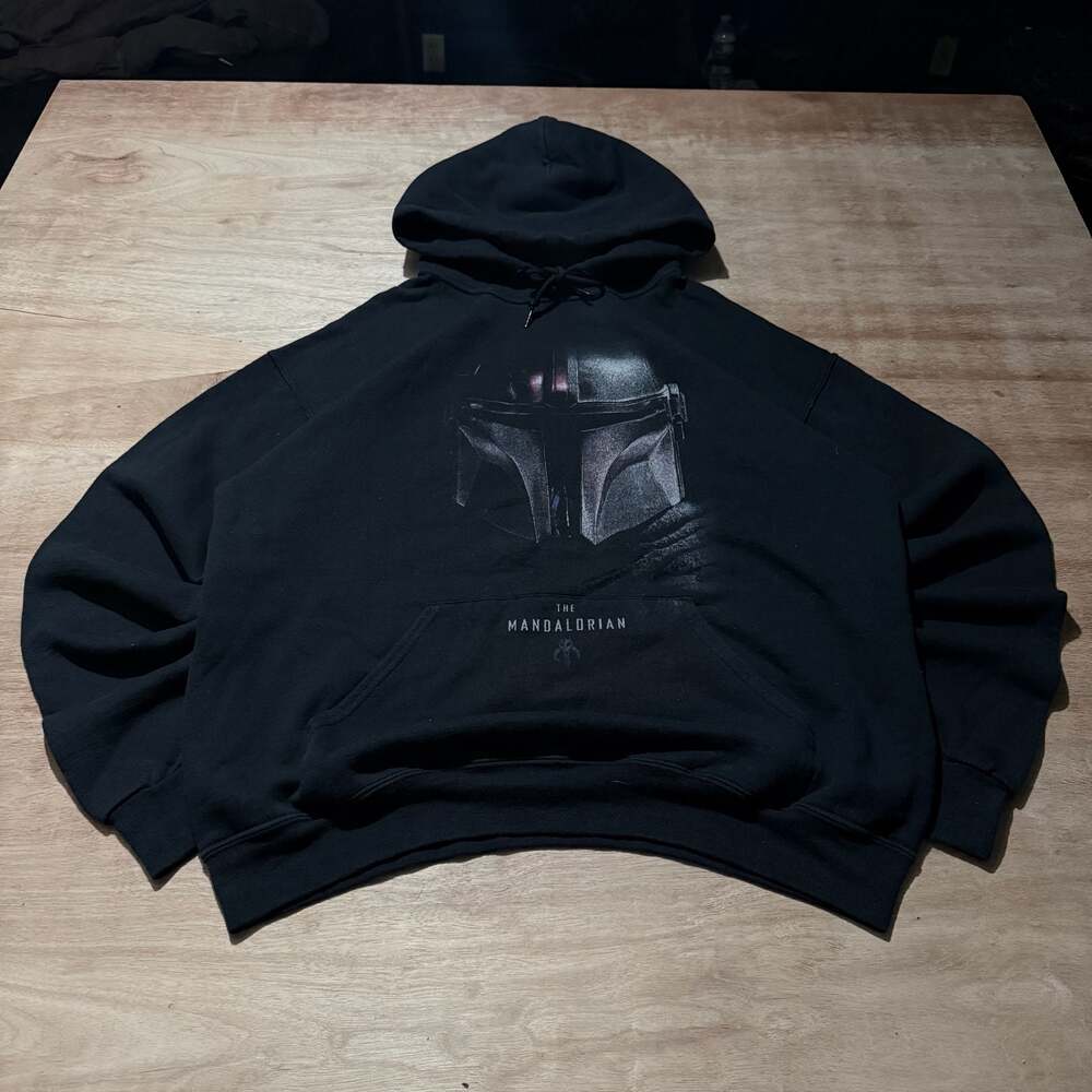 The Mandalorian Star Wars Black Graphic Pullover Hoodie Y2K